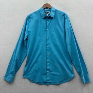 Express 1MX Mens XL Extra Slim Fit Shirt Blue Long Sleeve Button Up